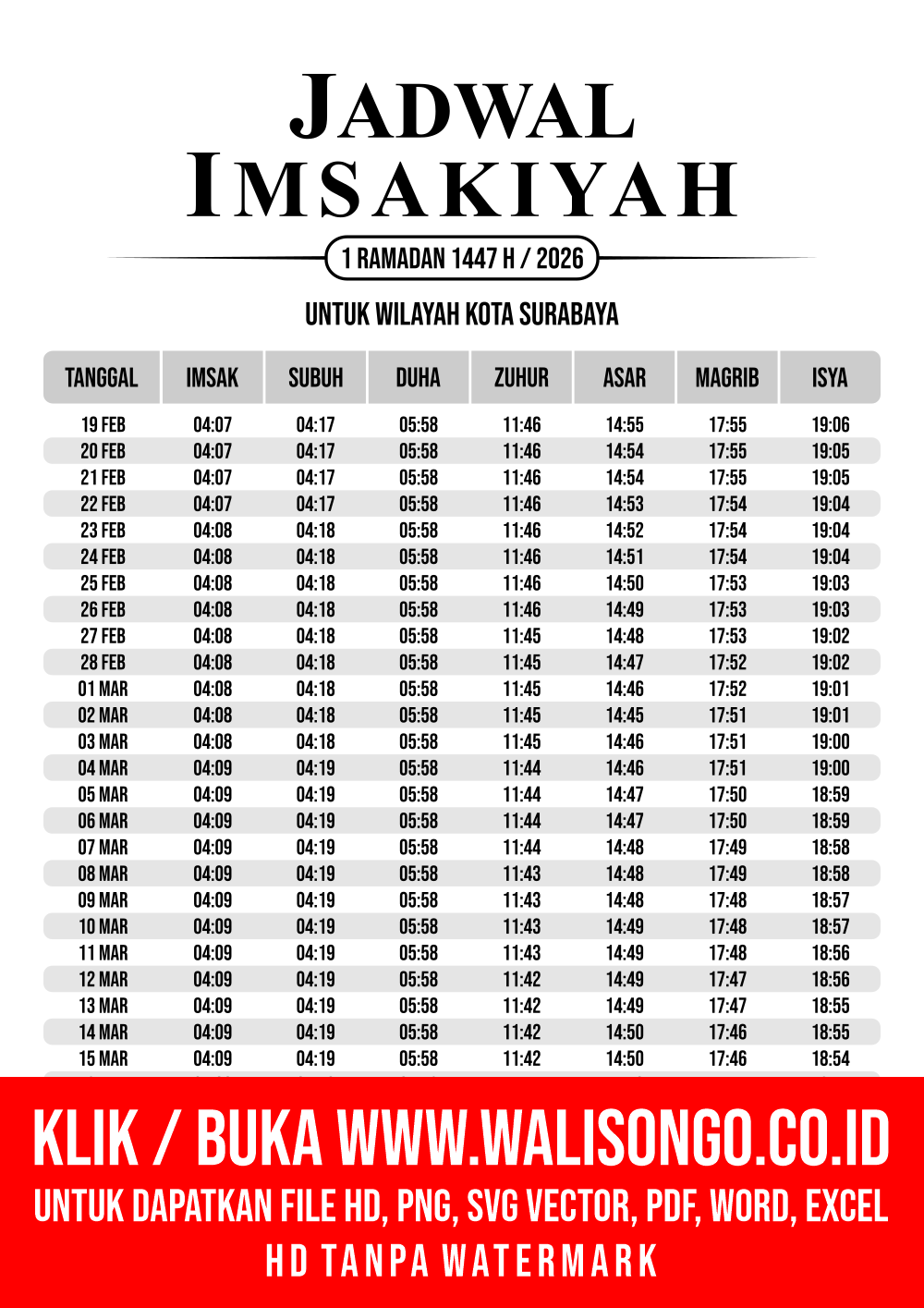 Desain Jadwal imsak Kota Surabaya 2026