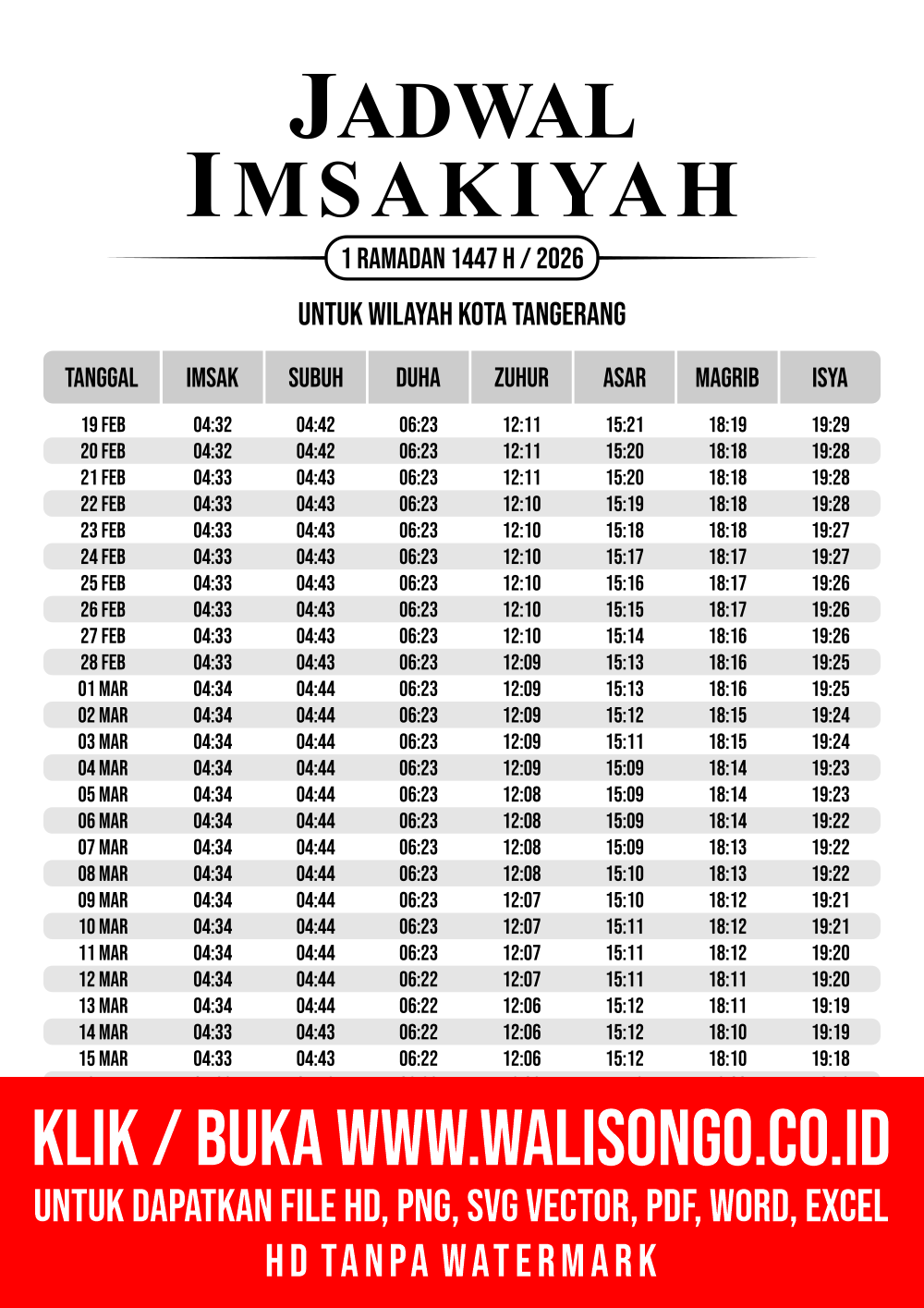 Desain Jadwal imsak Kota Tangerang 2026