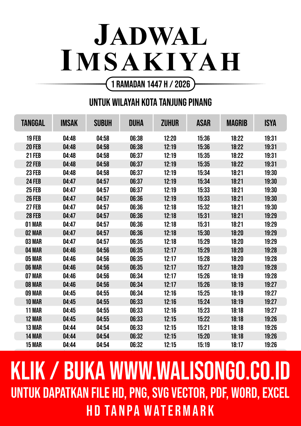 Desain Jadwal imsak Kota Tanjung Pinang 2026