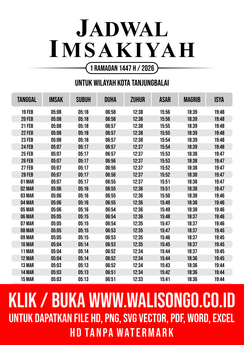 Desain Jadwal imsak Kota Tanjungbalai 2026