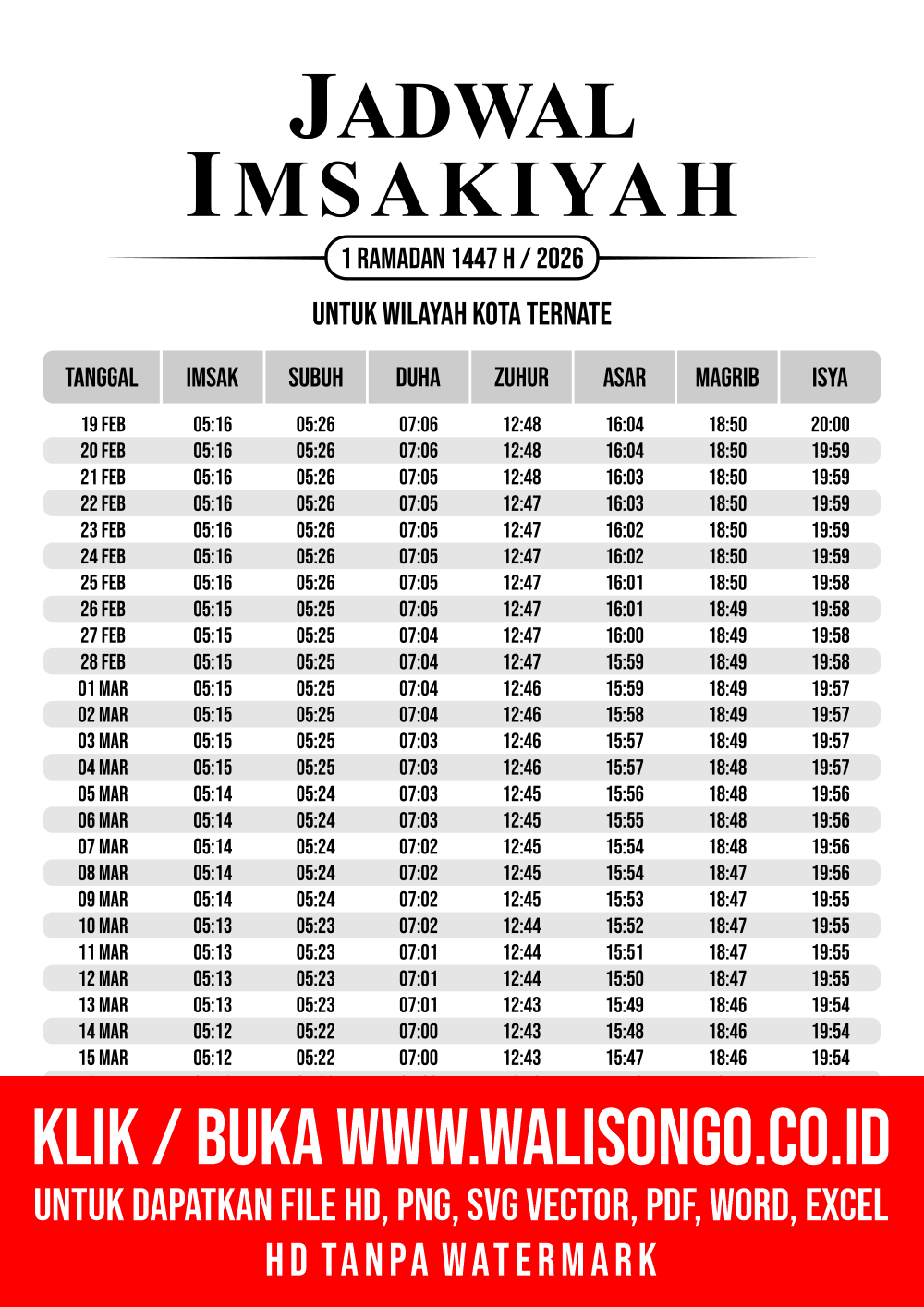 Desain Jadwal imsak Kota Ternate 2026