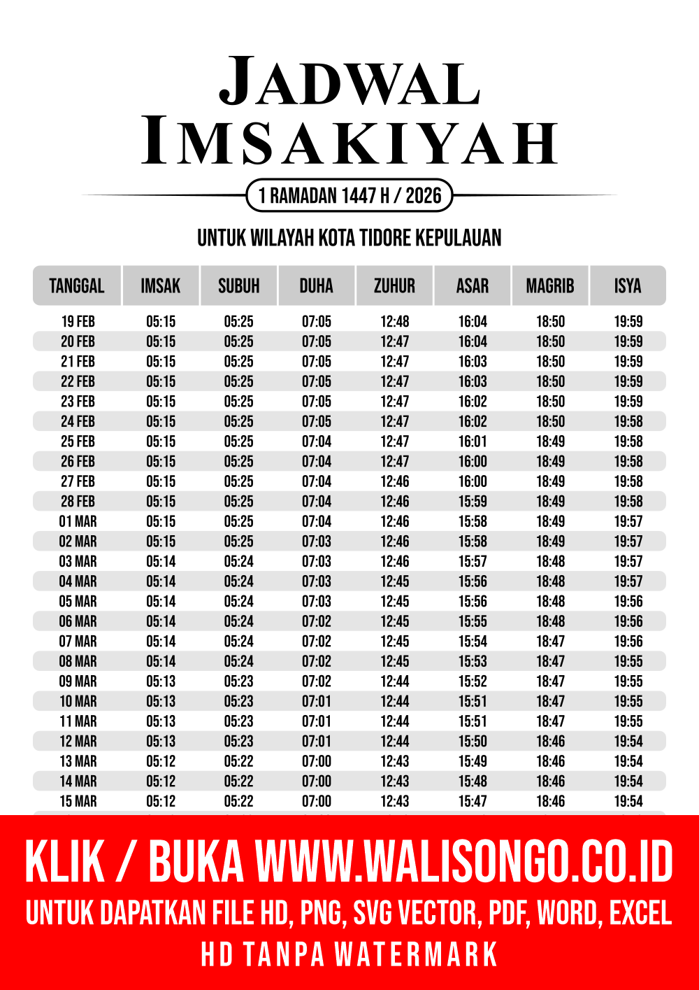 Desain Jadwal imsak Kota Tidore Kepulauan 2026