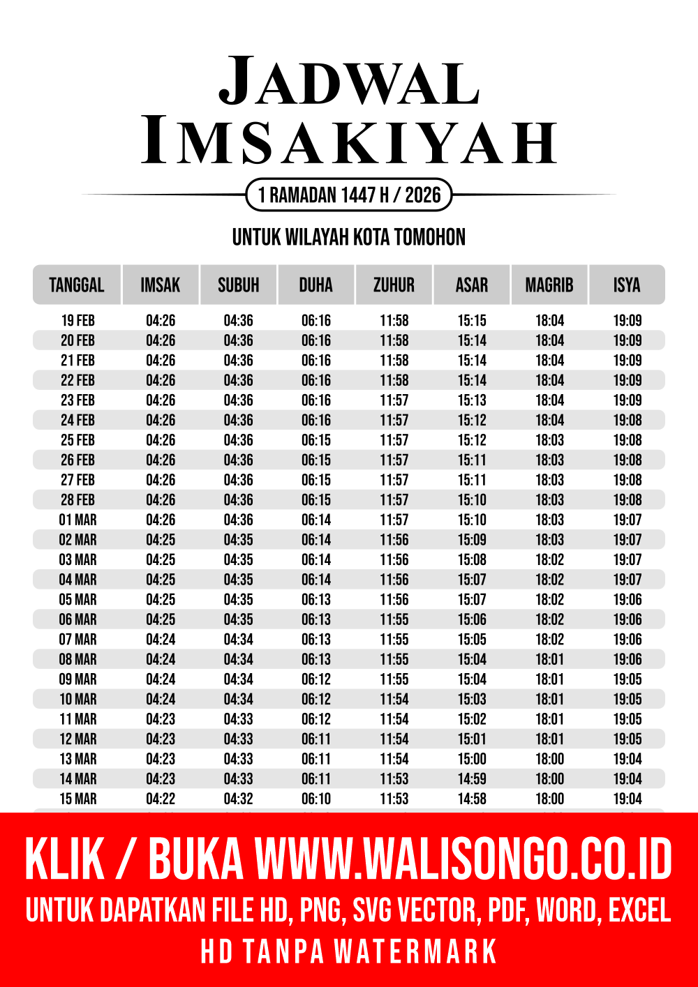 Desain Jadwal imsak Kota Tomohon 2026