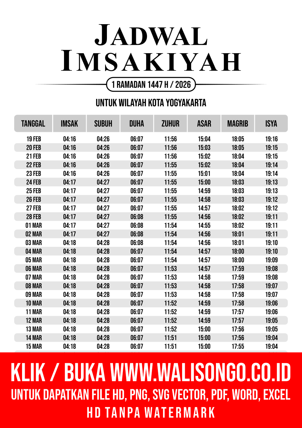 Desain Jadwal imsak Kota Yogyakarta 2026