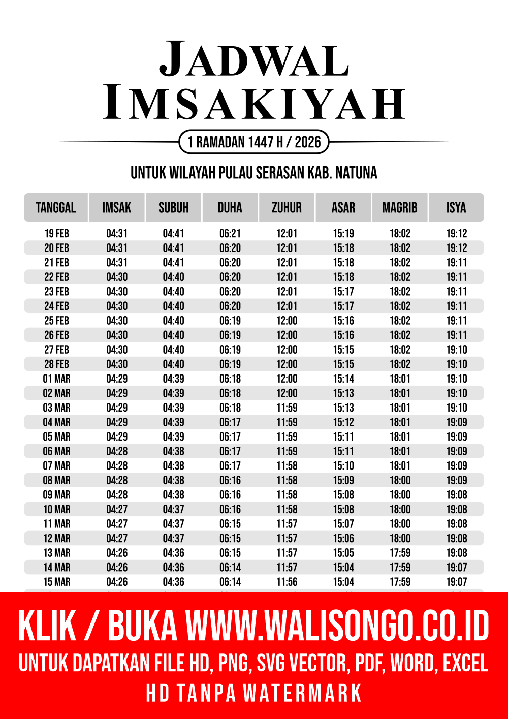 Desain Jadwal imsak Pulau Serasan Kab. Natuna 2026